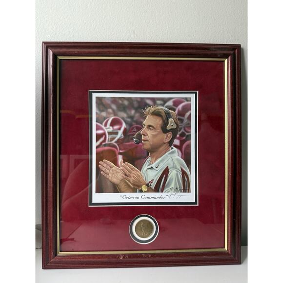 ALABAMA FOOTBALL DANIEL MOORE THE LEGEND NICK SABAN MINI PRINT FRAMED with coin - Picture 1 of 16